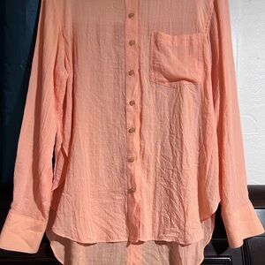 Free People Peach Button-Up Shirt